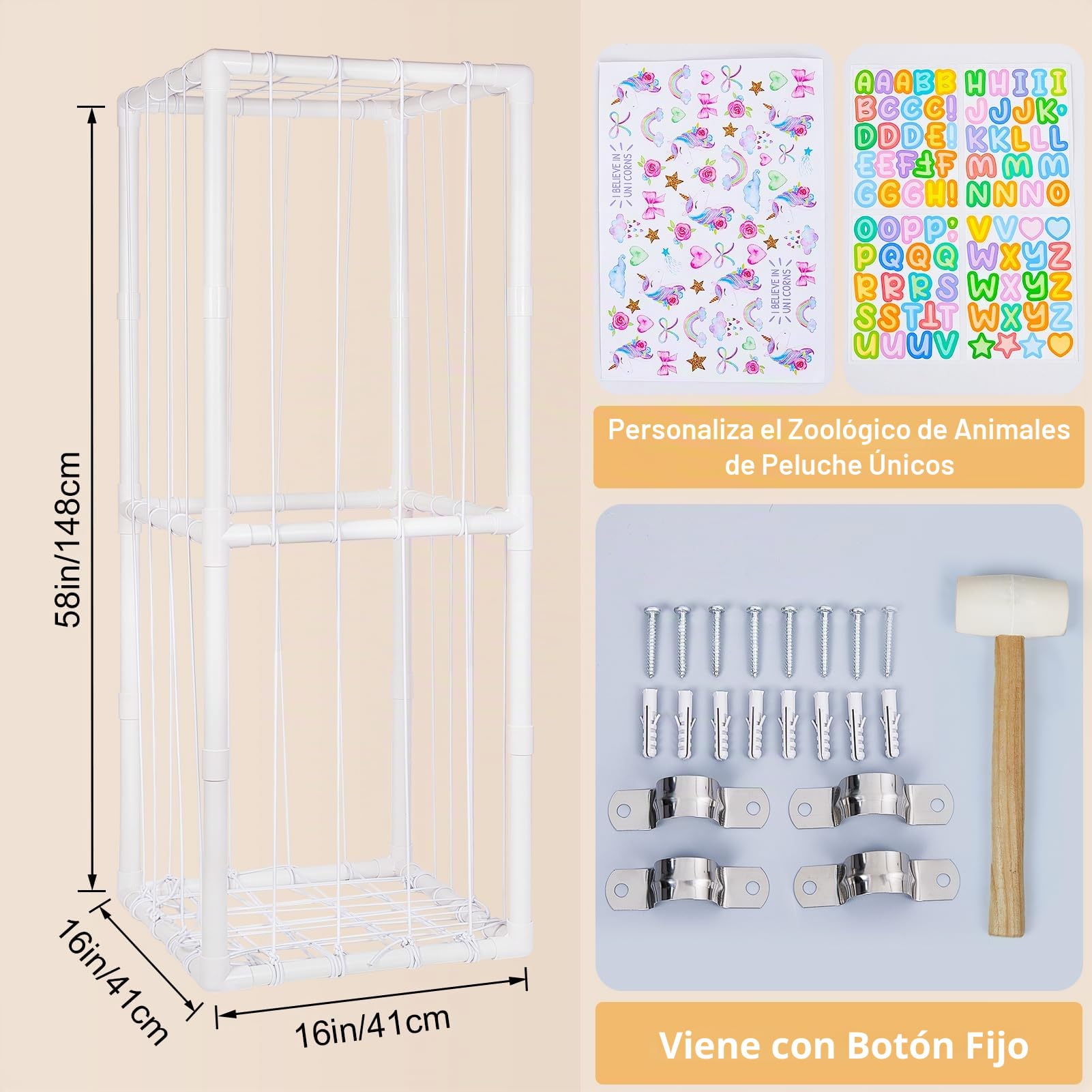 MHJY Organizador de Peluches Infantil Grande – Estantería de Juguetes con Cuerdas Elásticas, Almacenamiento Vertical en Forma de Jaula para Peluches, Habitación Infantil, Guardería y Sala de Juegos