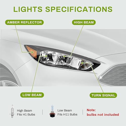 Miniatura 4 de AUTOSAVER88 Conjunto de faros delanteros compatible con Ford Focus 2015, 2016, 2017, 2018, carcasa negra, reflector ámbar, lado del pasajero y del
