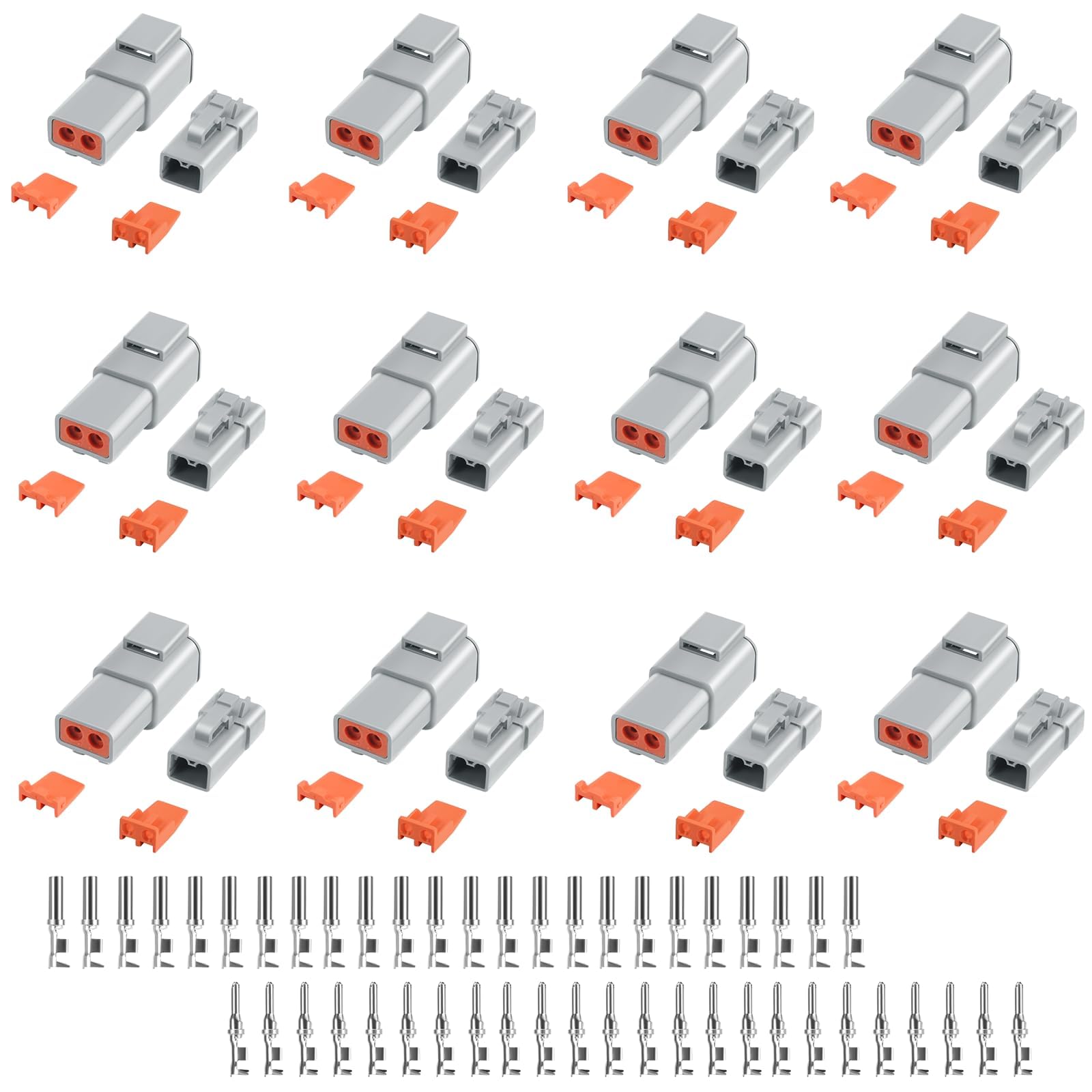 Unifizz 12 Kit Deutsch DTP Connector 2 Pin Waterproof Electrical Connectors, 12-14AWG 25A Automotive Plug & Receptacle Kit