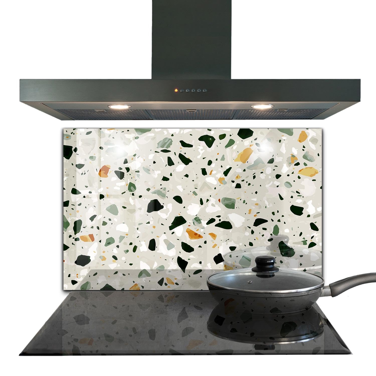 Panneau de cuisine autocollant 100x70 verre trempé terrazzo stone