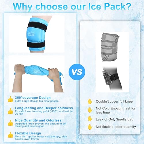 Miniatura 5 de Relief Expert Paquete de hielo de rodilla XXXL de 20 pulgadas que envuelve toda la rodilla después de la cirugía, paquete de hielo de gel