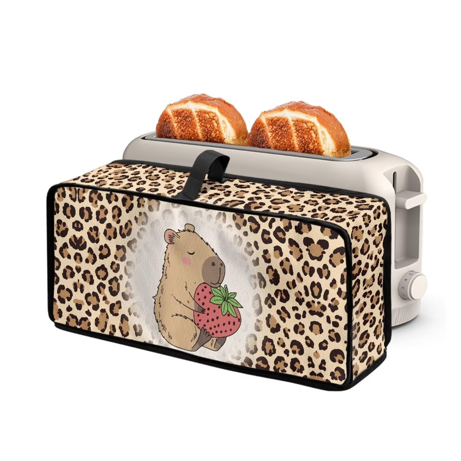 Capybara Leopard Print Thin Toaster Cover Universal Fit 2 Slice Long Slot Toaster Bread Maker Oven Dust Cover with Top Handle Keep Kitchen Small Appliance Clean and Tidy