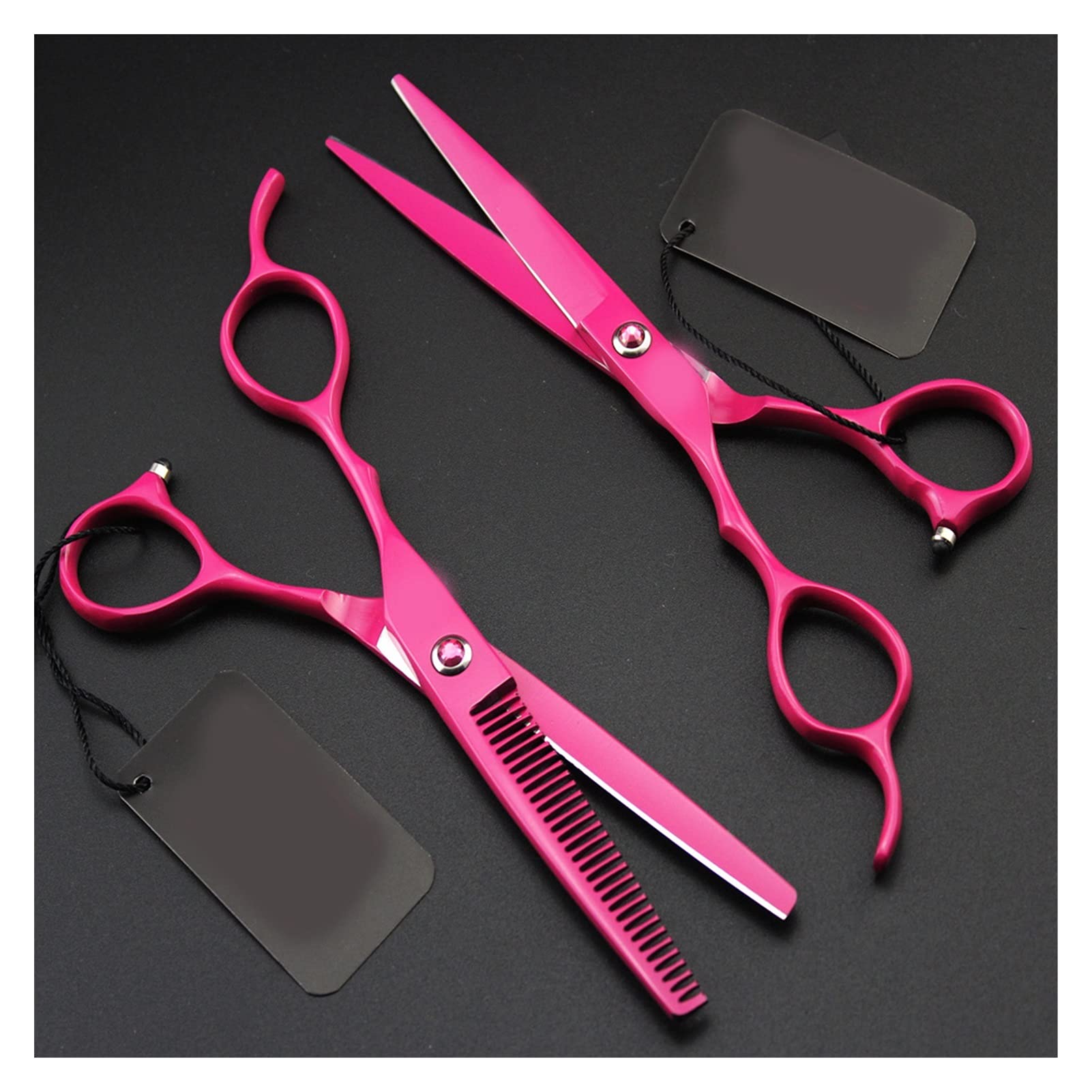CrEev Friseurschere 6,0 Zoll rosarote Schere für die Linke Hand, professionelle Friseurschere, Friseurschere, gerade dünne Schere Friseurwerkzeuge (Farbe: Set) (Set B)