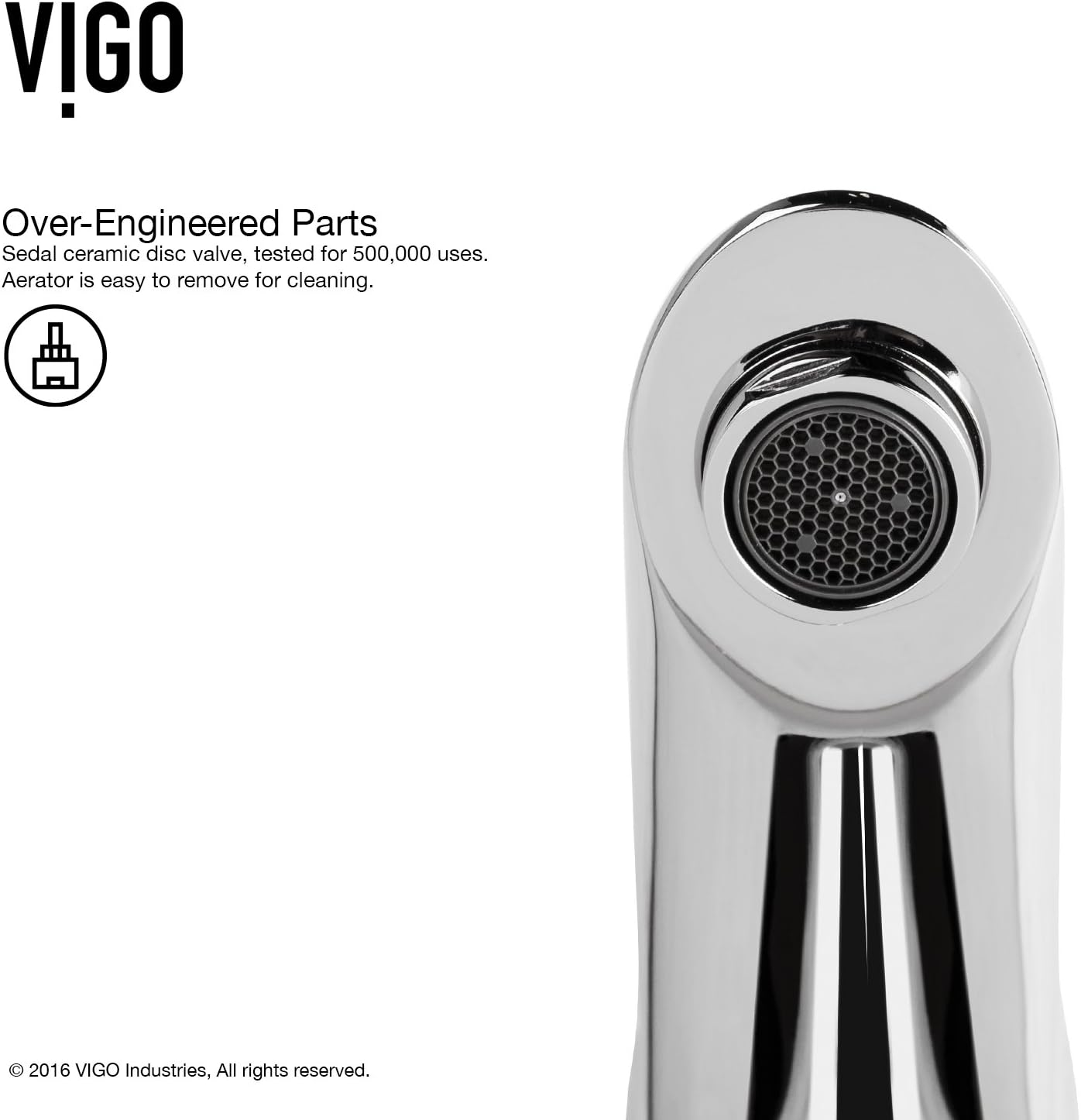 Close-up of VIGO Bova Faucet aerator and ceramic disc valve