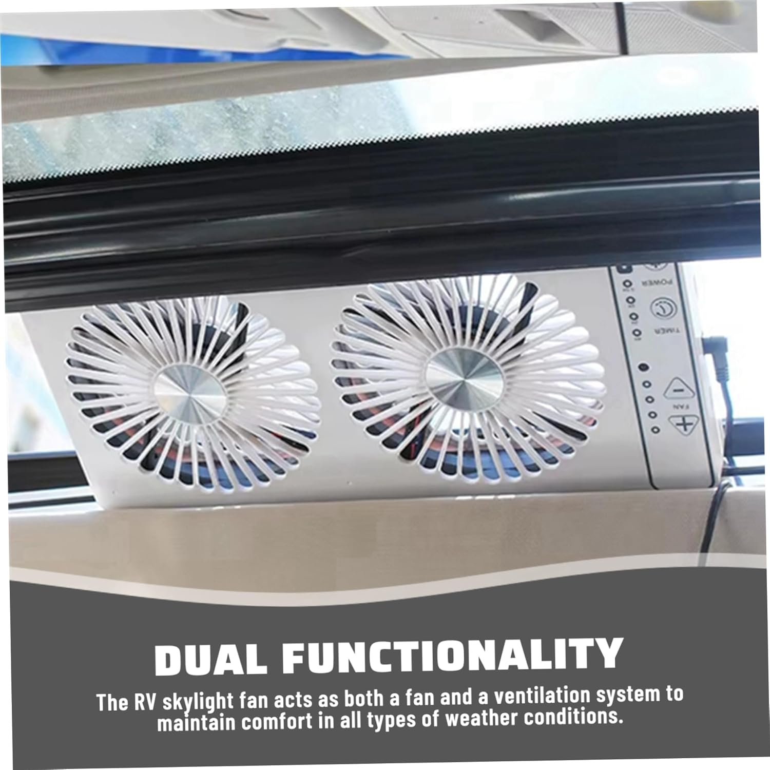 Dual Fan, 12V Telescopic Silent Portable Flat RV Roof Fan with 4 Speeds & LED Display, Safety and Easy Operation for RV CarsRv Roof