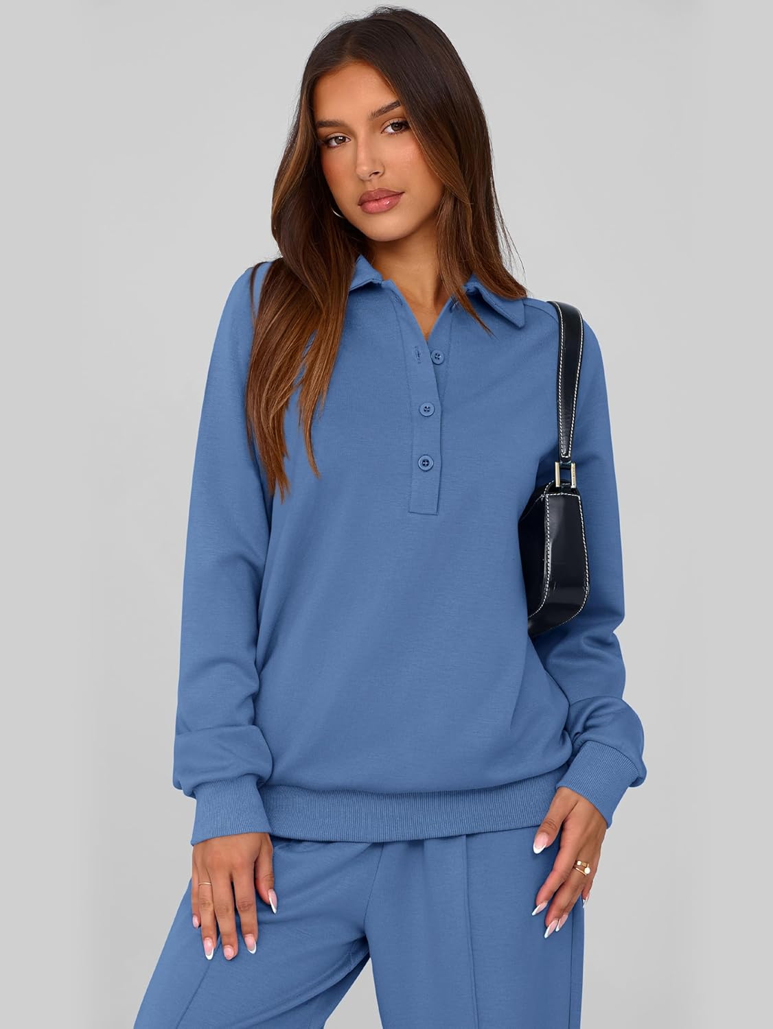 PRETTYGARDEN Women Fall 2 Piece Outfits Sweatsuits Quarter Button Long Sleeve Sweatshirt Wide Leg Pants Tracksuit Lounge Sets - Image 5