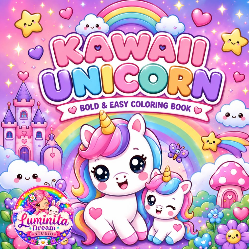 Kawaii Unicorn Coloring Book: 50+ Bold and Easy Unicorn Designs for Relaxation and Creative Fun | Cute Magical Friends, Rainbow Adventures and Dreamy ... Coloring Collection by Luminita Dream Studio)