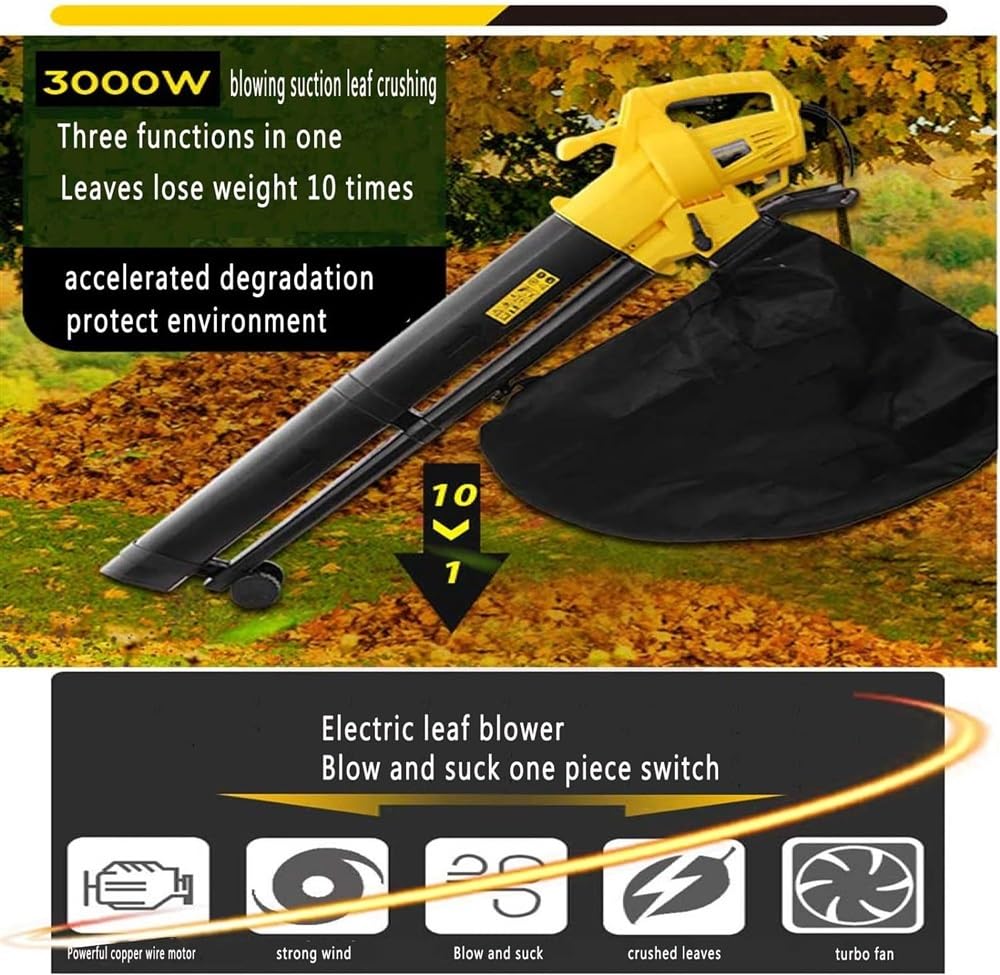 Trituradora de Hojas doméstica, sopladora y aspiradora de Hojas con soplador de Alta Potencia Integrado. Soplador y Aspirador de Hojas eléctrico para jardín (tamaño: 50 m).