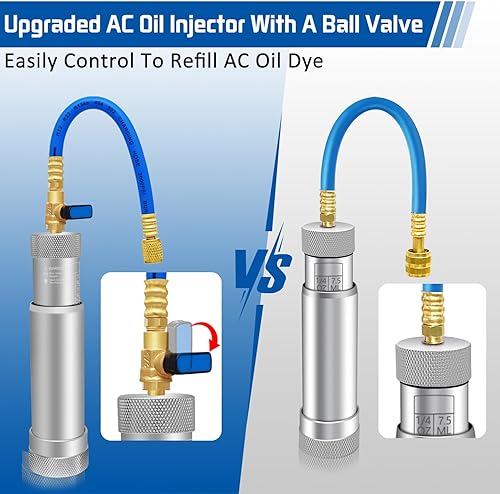 Miniatura 2 de Boltigen Kit de inyector de tinte de aceite de CA, herramientas de inyector de aceite y tinte de A/C con acopladores rápidos ajustables R134a