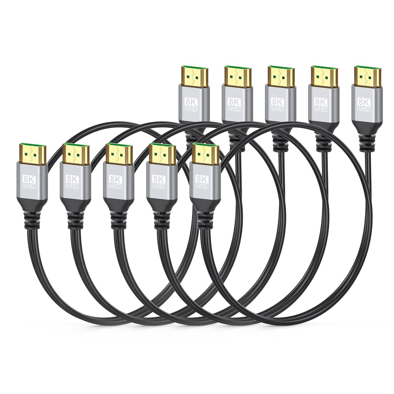 8K Slim HDMI Cables 3FT 5-Pack, 48Gbps Ultra High-Speed, HDMI 2.1 Cord Supports VRR, ALLM, eARC, HDCP2.3, Dolby Atmos & DTS:X, HDR10+ for TV, Monitor, Computer, Laptop, Projector, PS5, Xbox