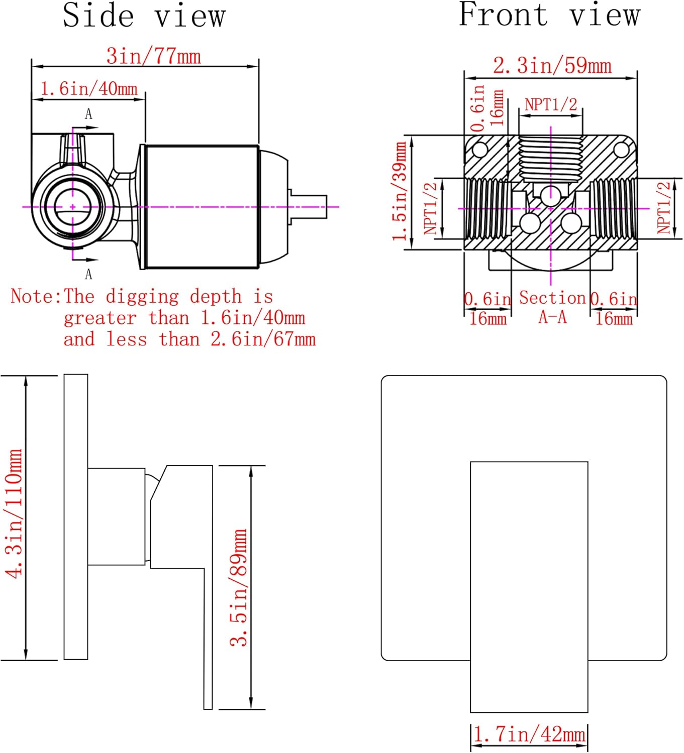 SKOWLL Shower Valves Wall Mount Copper Faucet Shower RoughIn Valve