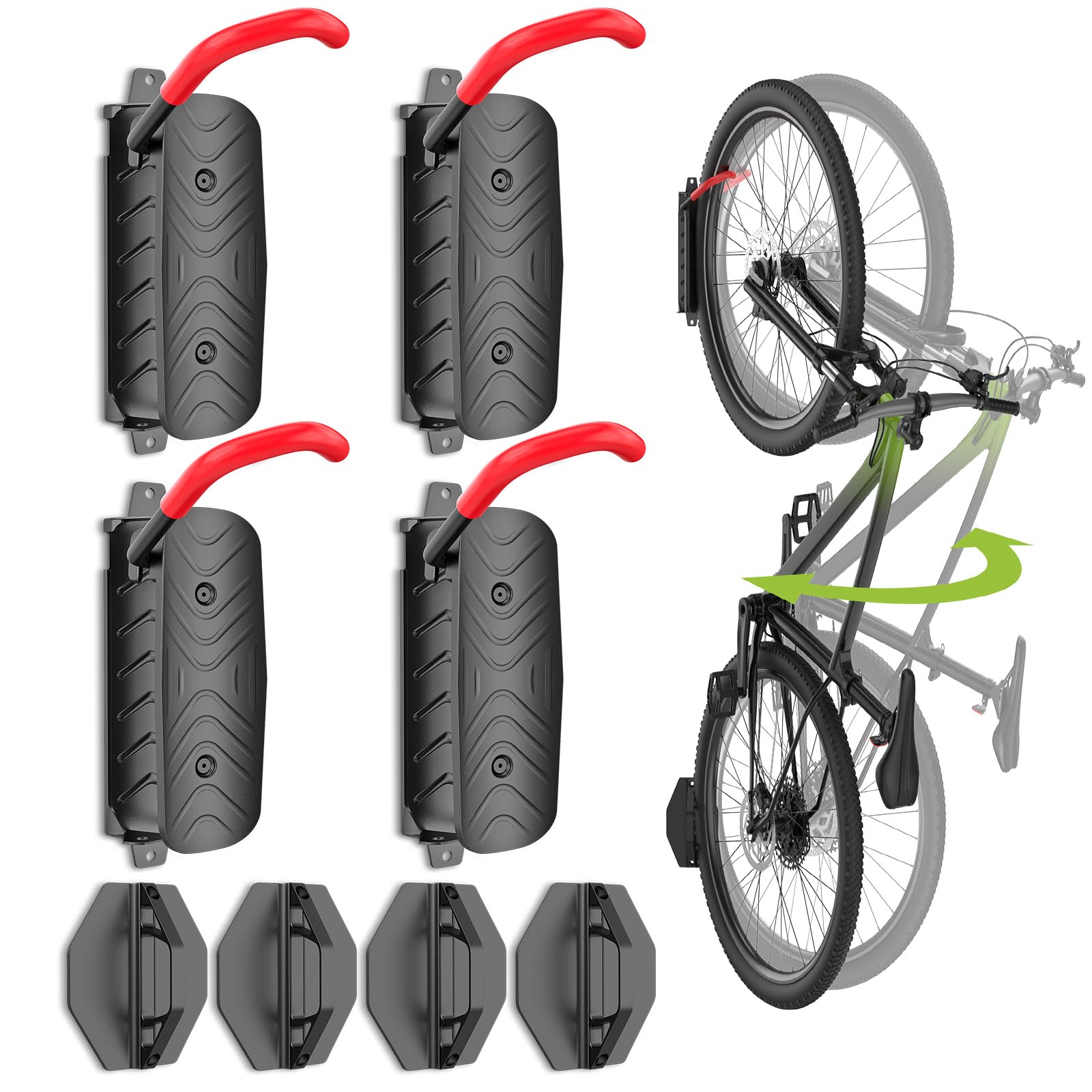 Housolution Swivel Bike Wall Mount [4 Pack], 150° Swivel Holds up to 66lbs Vertical Bike Rack Wall Hanger, Bike Hangers for Garage, Mountain Bike Wall Mounts, Bicyckle Storage Rack for Garage
