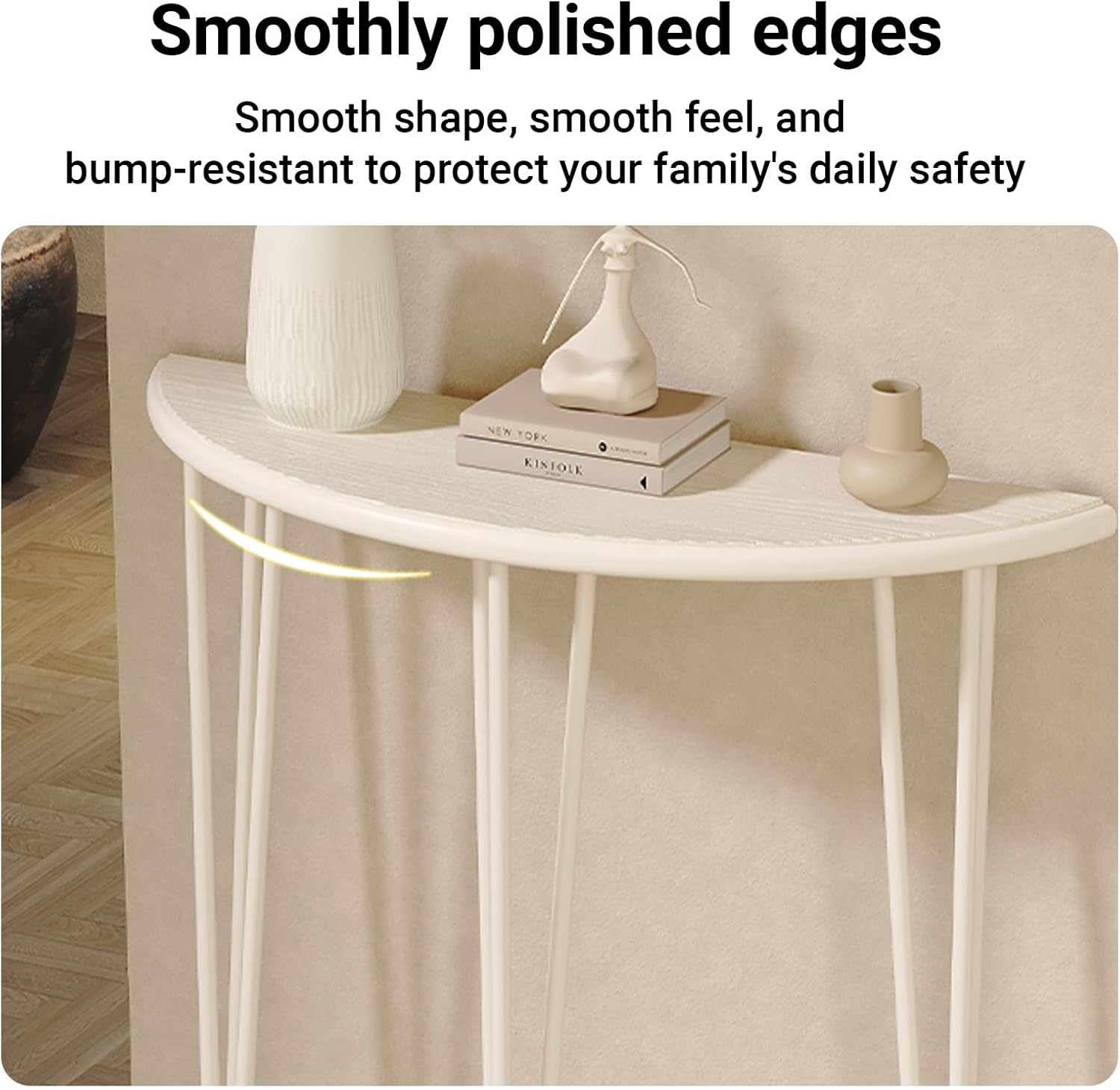 SEIFE Half Moon Console Table ，Semi-Circular Decorative Sofa Table，Living Room Narrow Side Table，for Hallway, Foyer, Entrance(Gold+White,60CM/23.6in)