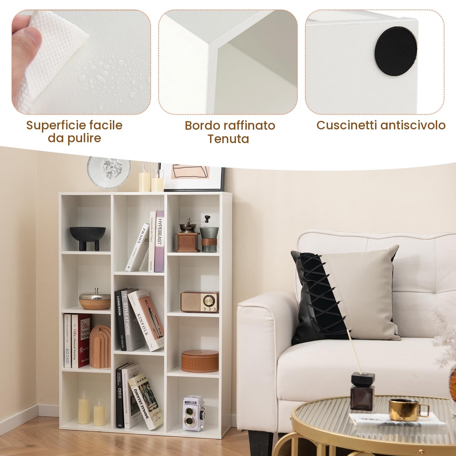 KOMFOTTEU Libreria Aperta con 11 Scomparti, Libreria a Cubi, Arredamento Casa, Scaffale da Ufficio, 74 x 24 x 106 cm (Bianco)
