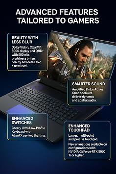 Alienware 18-inch Area-51 Gaming Laptop - GeForce RTX 5080 16GB GDDR7 18 QHD+ 300Hz Intel Ultra 9 275HX AlienFX RGB Lighting Wi-Fi 7 Ai NPU Quad Fan Cooling, Win 11PRO(64GB DDR5, 8TB SSD)