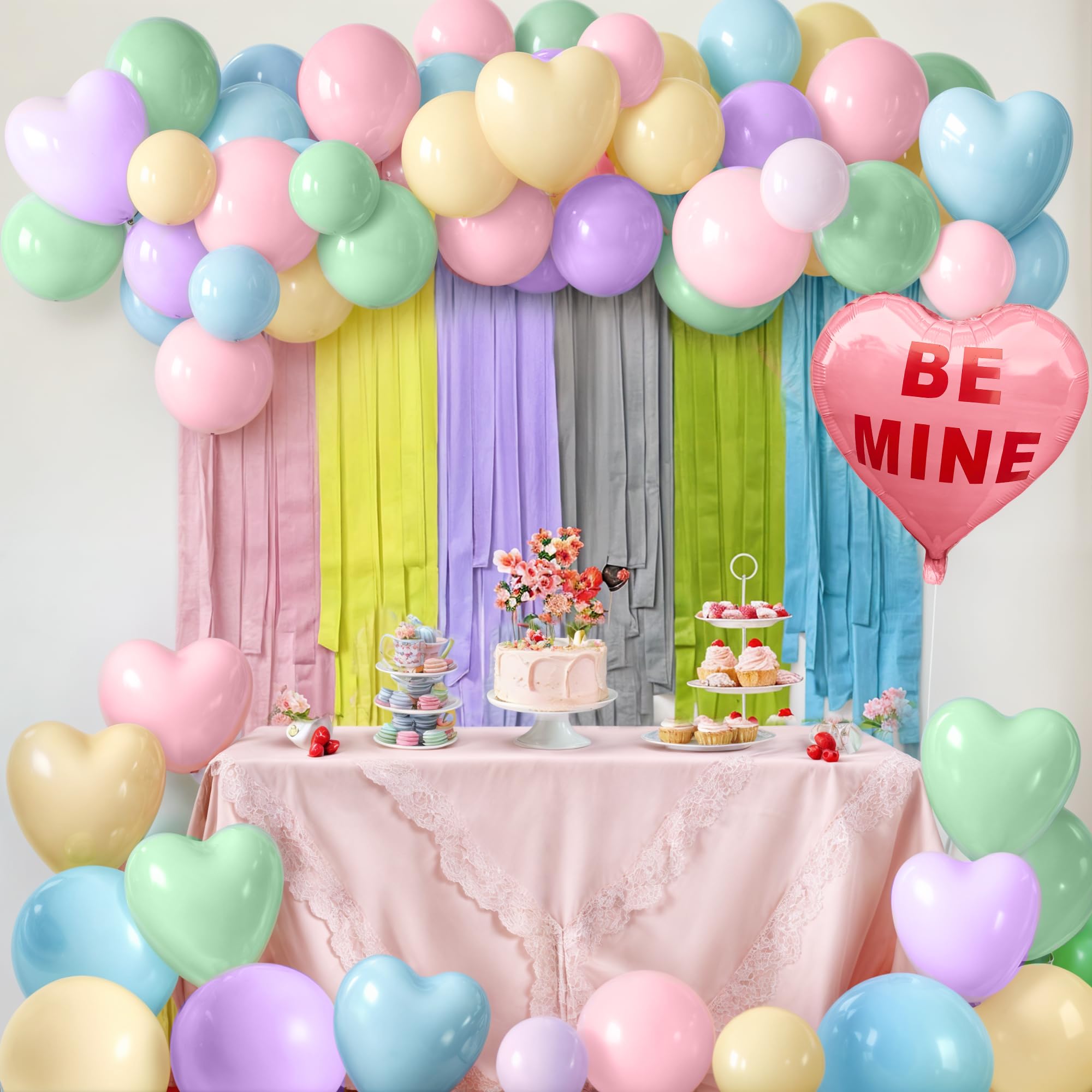 KatchOn, Pastel Easter Decorations Set-Huge,Pack of 57 | Easter Balloons Garland, Conversation Hearts Decorations, Heart Balloons | Valentines Day