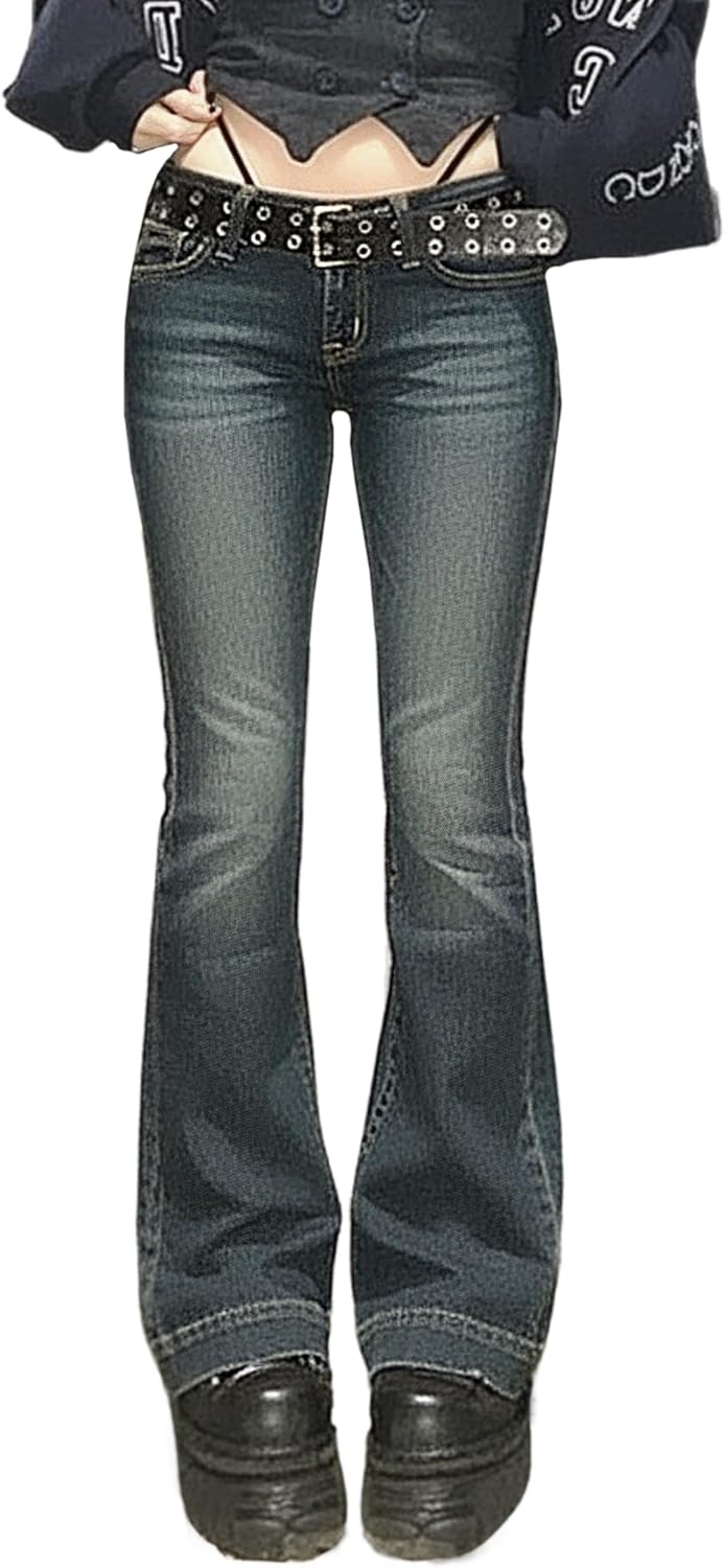 EMMIOL Bell Bottom Jeans for Women Flare Stretchy Mid-Low Rise Skinny Denim Pants Trendy Fall 90s Outfits