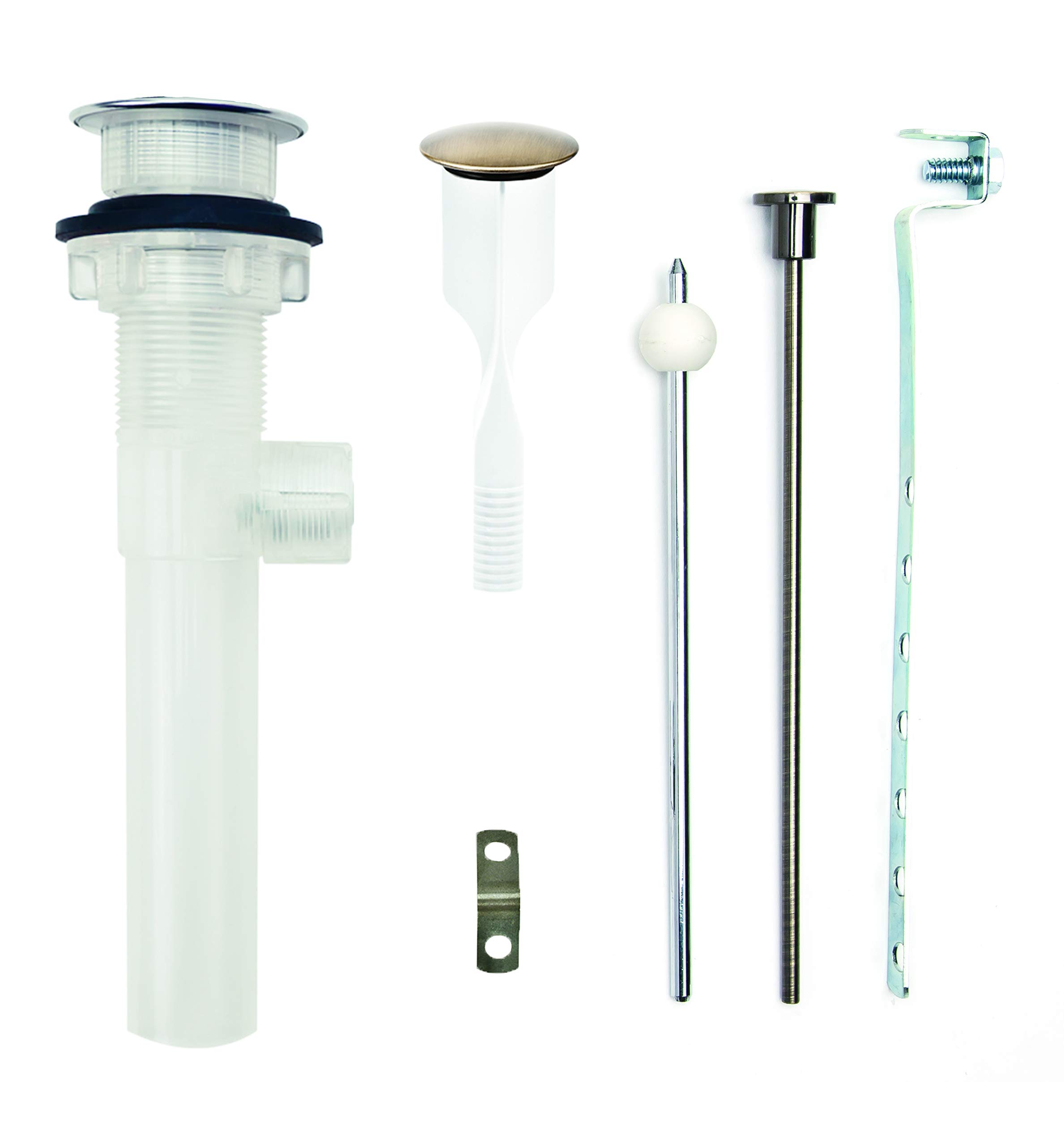 PF WaterWorks PF0324-AB-TR-NO ClogFREE Patented Pop-Up Drain for Bathroom Sink/Lavatory with Never Clog Magnetic Stopper, Transparent Body without Overflow, Tailpiece Dia 1.25 in, Antique Brass