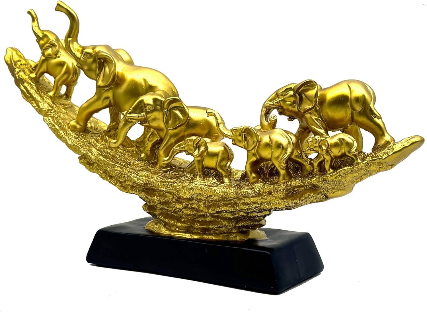 Elephant Herd with Babies Statue Elephants Family Frgurines Sculpture for Home Office Living Room Desktop Decoration Figurines Indoor Feng Shui Decor Gold