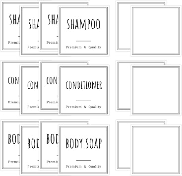 Segbeauty Waterproof Labels for Bottles, 18pcs Shampoo Conditioner White Label Stickers, Removable Self-Adhesive Soap Dispenser Stickers for Bathroom Kitchen Washstand Dresser Plastic Glass Bottle