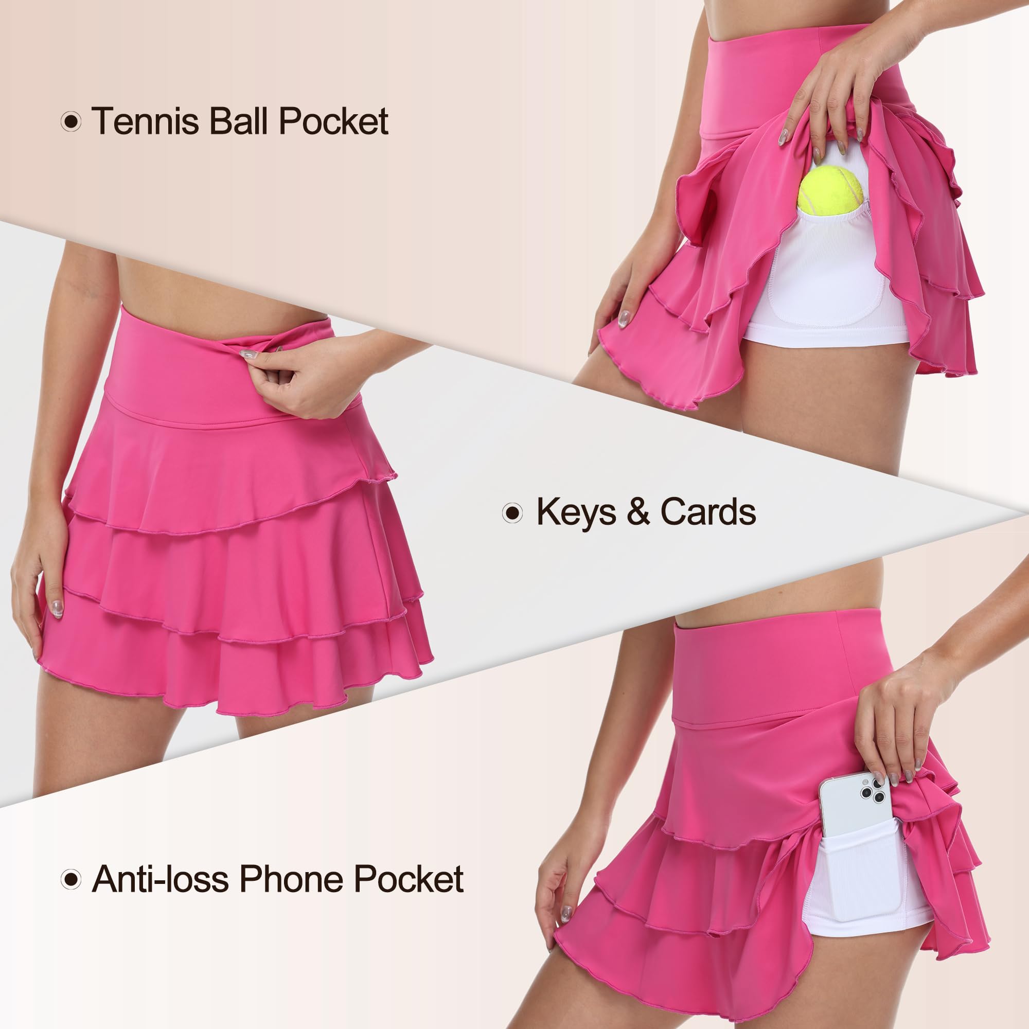 YuKaiChen Faldas atléticas de Cintura Alta para Mujer, con Volantes, Plisadas, Deportivas, Informales, con Bolsillos, Rosa, XXL