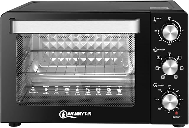WANNYTON oven 30 L, pizza oven with 3 levels 1 rotisserie holder, mini oven 6 modes convection, double-layer door, built-in oven with complete accessories, 70-230 °C, 0-120 min. 1500 W, OMOAC03he