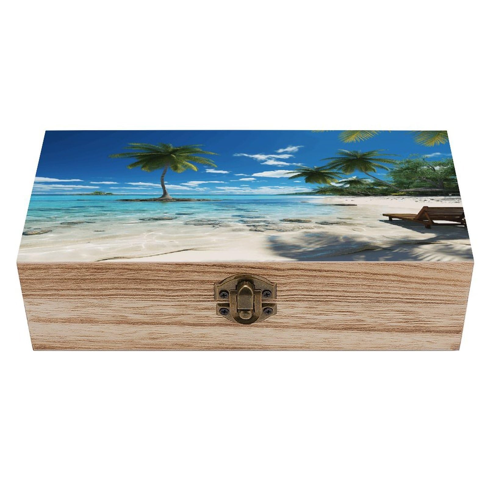 VstaDank Beach Palm Tree Wooden Storage Box Wooden Keepsake Box with Hinged Lid Exquisite Solid Wood Decorative Jewelry Case Memory Box for Jewelry Photos Letters Crafts Trinkets