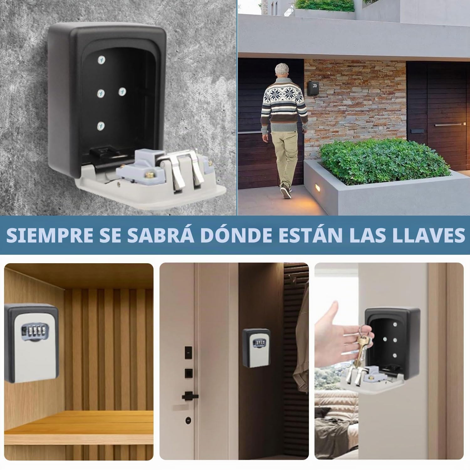 Caja de Seguridad para Ilaves con Código de 4 Dígitos, Caja de Llaves con Codigo Impermeable, Resistente a la Corrosión pared Cajetin llave, Caja Fuerte Llaves Exterior, para Hogar, Escuela, Oficina