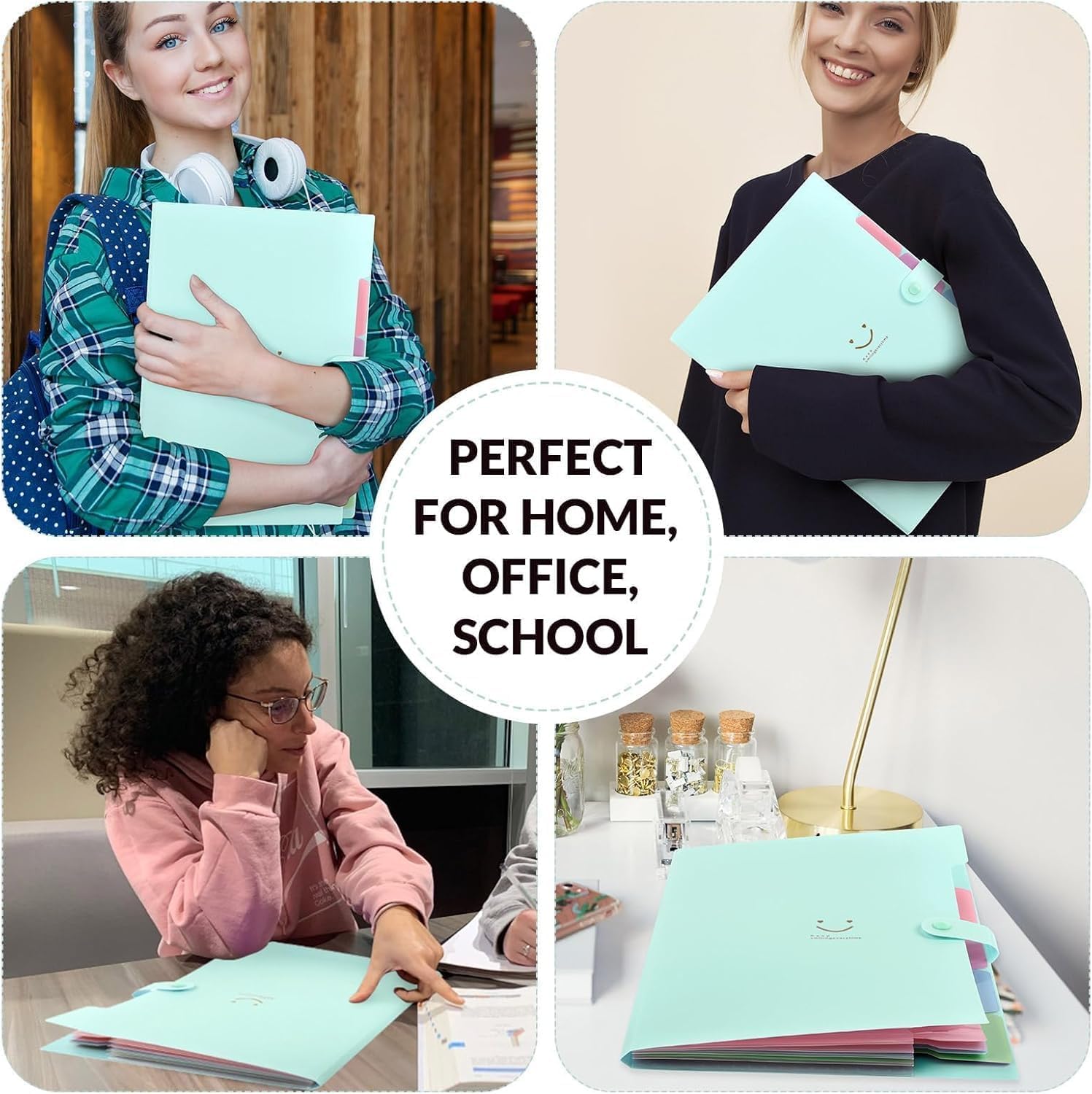 SKYDUE Expanding File Folder with 5 Pockets, Cute Accordion File Organizer, Letter Size Filing Folder, Portable Paper Receipt Organizer, School Office Supplies Green Green 1 PACK image 5 of 6 B0F3233RS9