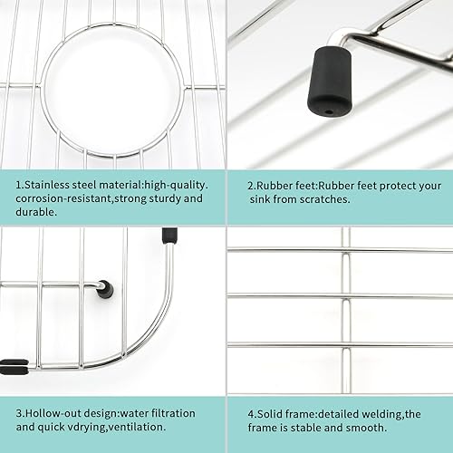 Miniatura 4 de Rejilla para fregadero de cocina de 11-34 x 12-14 pulgadas, protector de fregadero de cocina resistente con colador integrado y drenaje trasero,