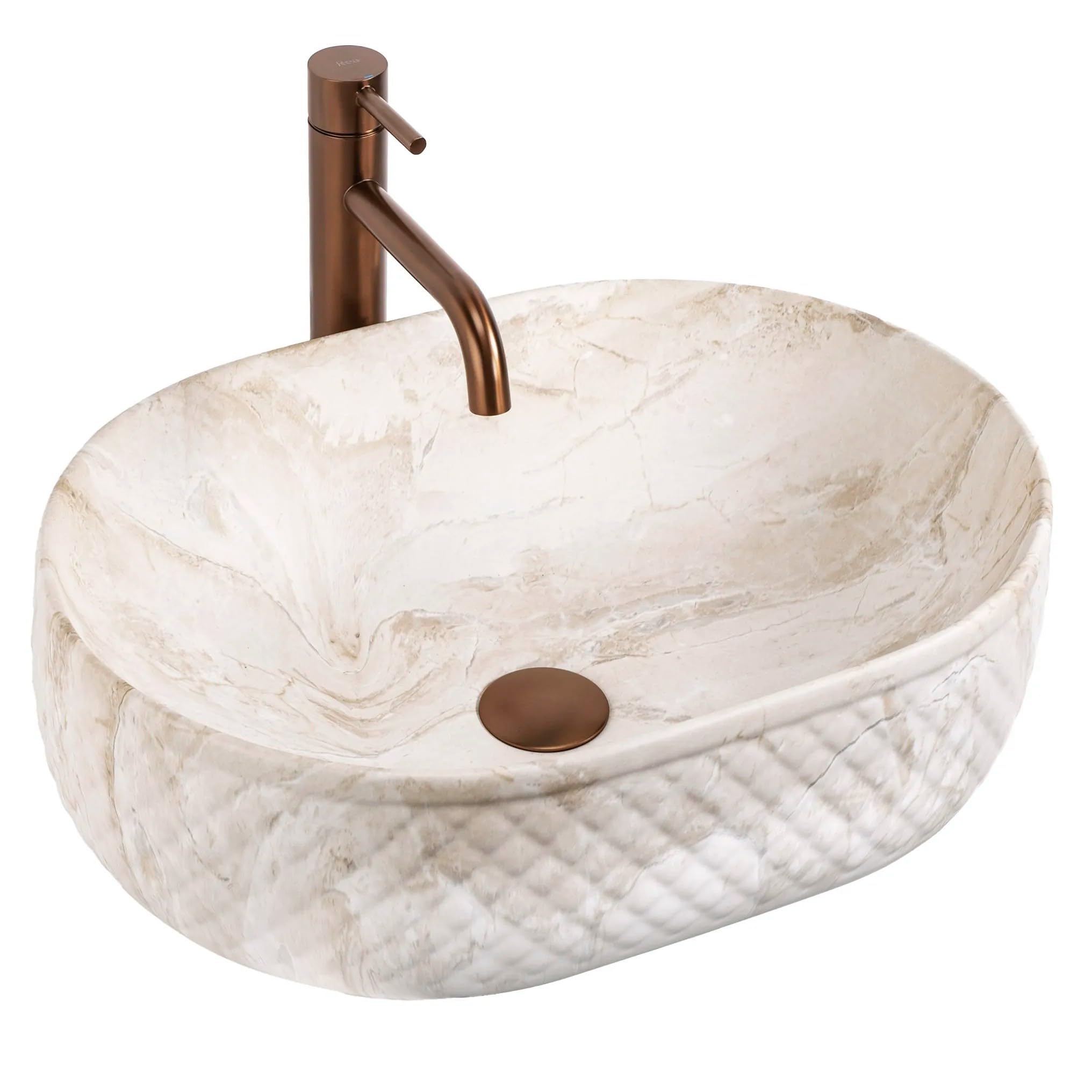 Rea - Lavabo sobre encimera Oktawia Kallisto - Cerámica Sanitaria - Piedra De Imitación - 50x35,5x15 cm