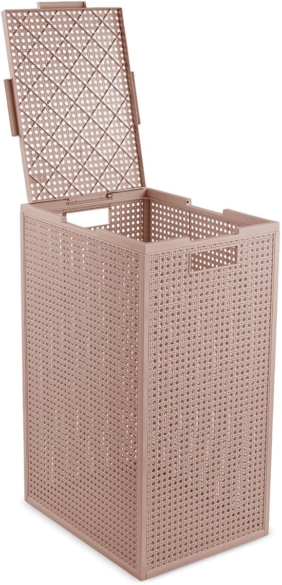 Curver Kaya Wäschekorb mit Deckel – 2er-Set – je 60 Liter – 38×29×58,5 cm – Warm Taupe – aus 70% recyceltem Kunststoff – mit Belüftung