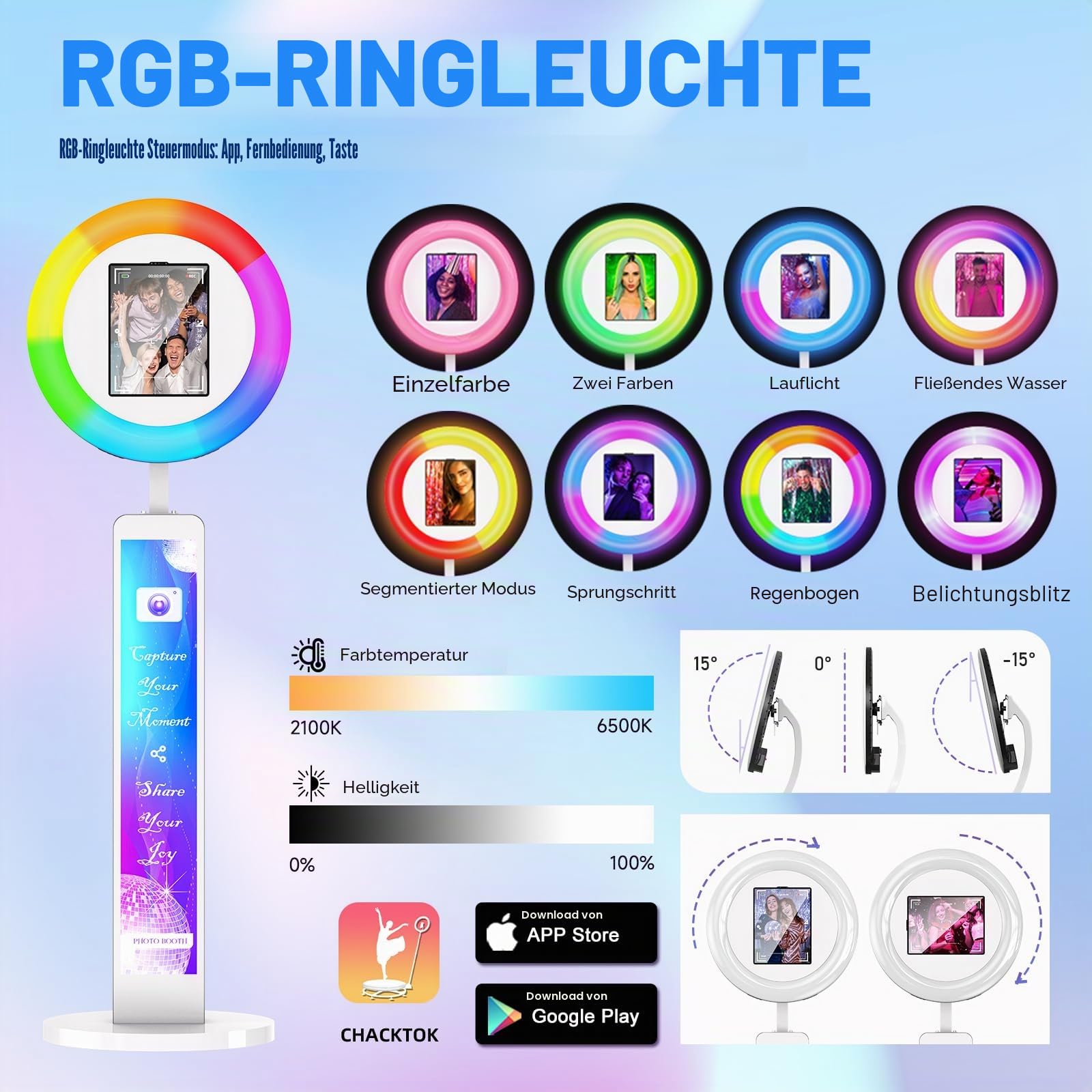 Photo Booth für iPad mit Flightcase & Ringlicht, Tragbare Fotobox mit Ringlicht, Kostenlose Logo-Anpassung, Gratis-App VIP, Leichte Selfie-Fotobox für Party Hochzeit Rental TikTok Live