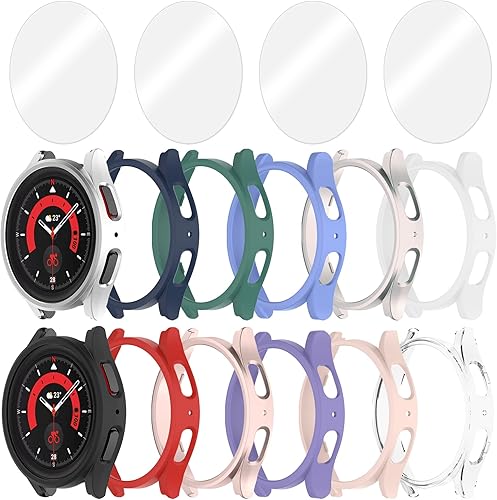 Bougraite Paquete de 124 fundas para Samsung Galaxy Watch 54 de 1575 pulgadas con protector de pantalla de vidrio templado resistente al agua
