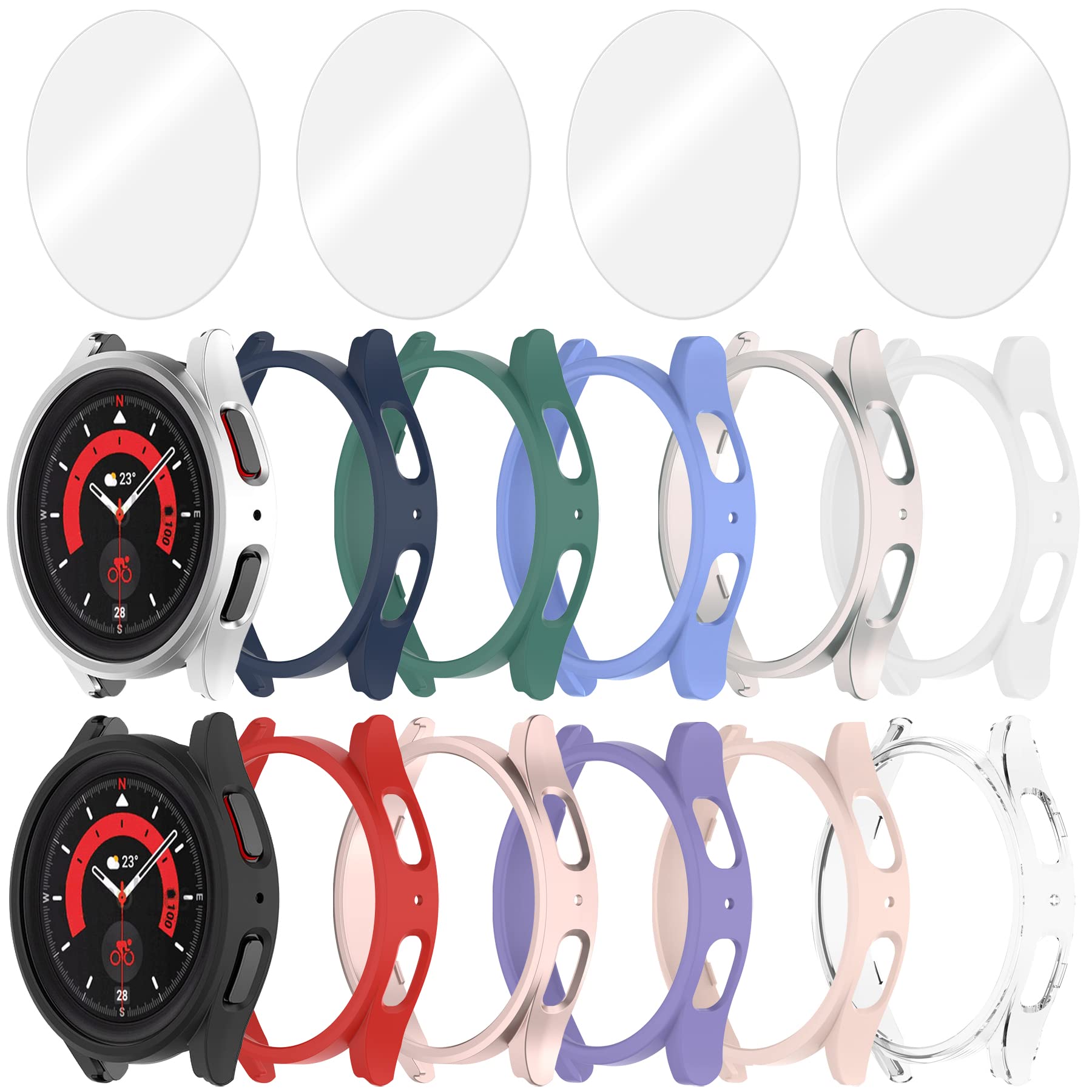 Confezione da 12 + 4 custodia per Samsung Galaxy Watch 5 Pro 45 mm con protezione in vetro temperato, impermeabile e rigida per PC bumper antigraffio compatibile con Galaxy Watch 5 Pro