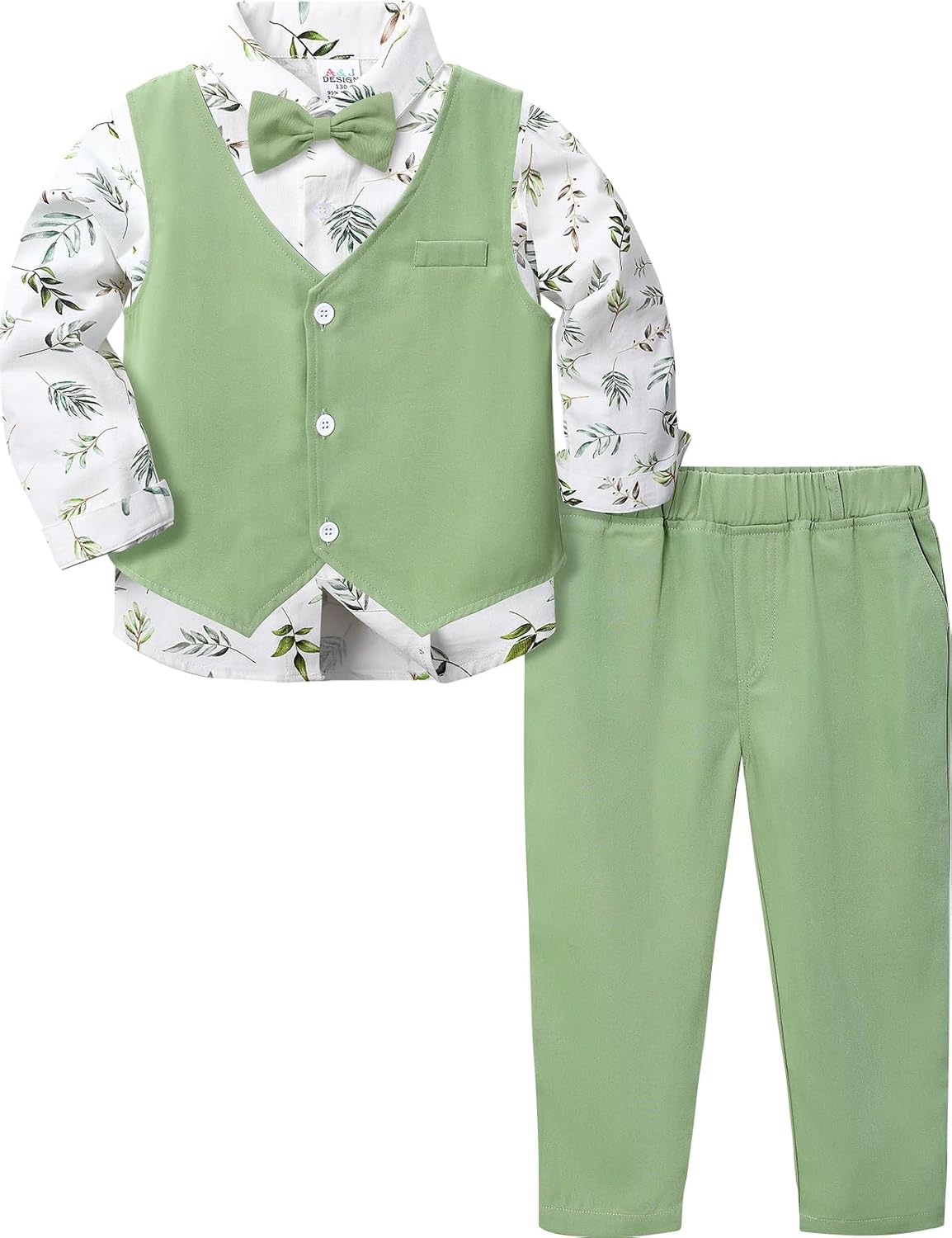 A&J DESIGN 4pcs Baby & Toddler Boy Print Suit Set for 12 Months - 5T, Shirt & Pants & Vest & Bow Tie