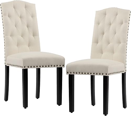 Juego de 2 sillas de comedor tapizadas silla de cocina sin brazos con patas de madera maciza negra para el hogar cocina sala de estar carbón