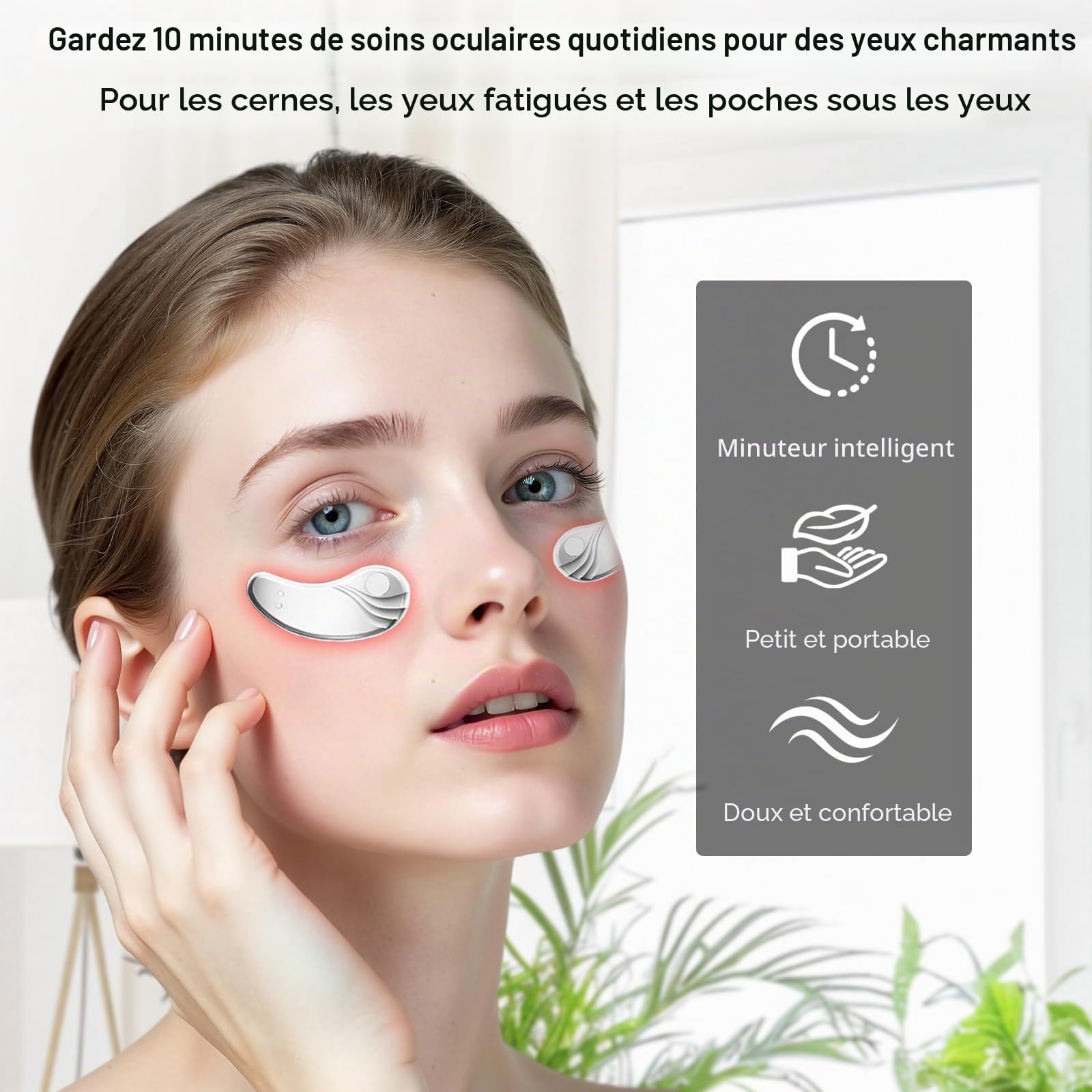 Appareil de massage des yeux portable à lumière rouge - Patchs rechargeables sous les yeux contre les cernes, les gonflements, les rides et le raffermissement de la peau