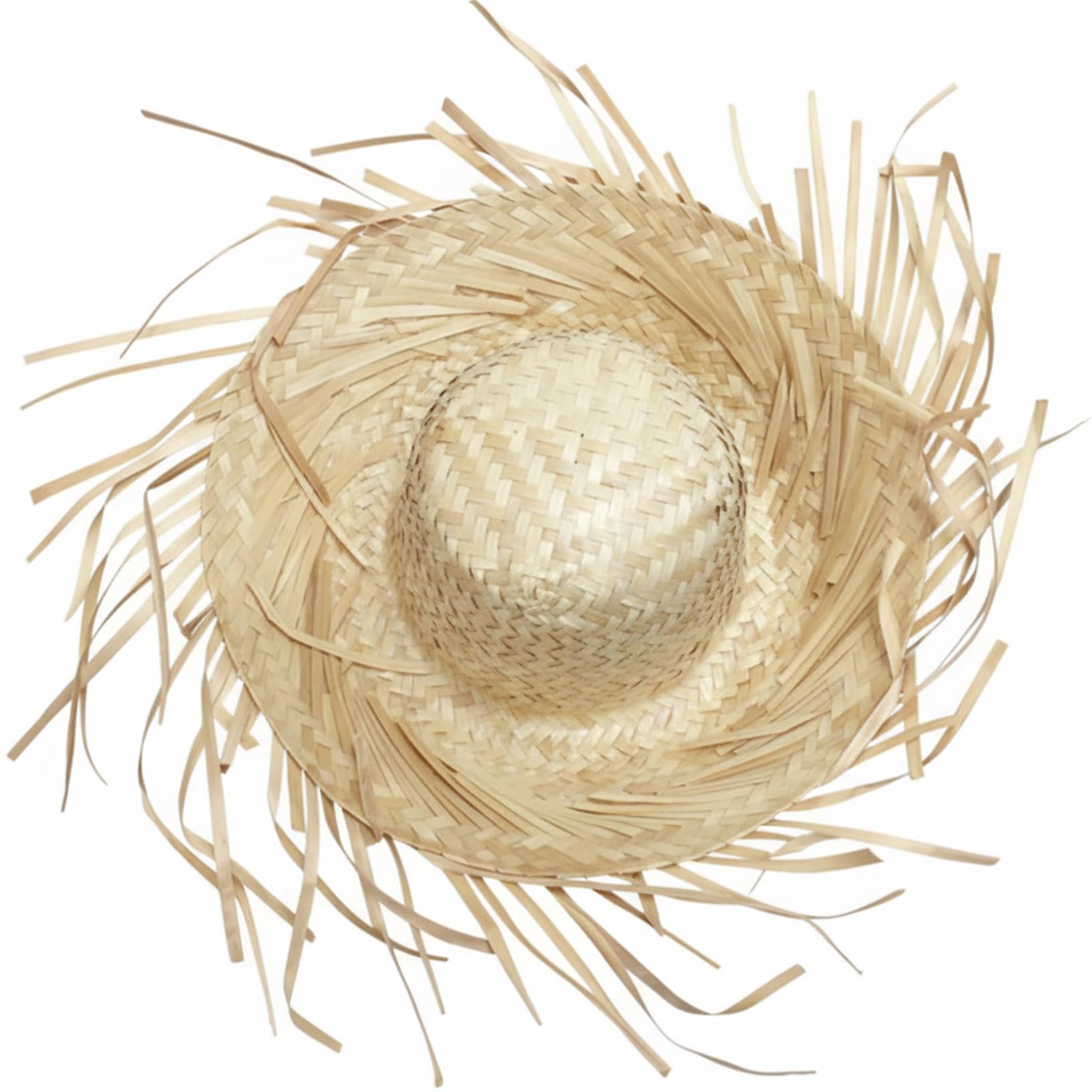 Ameble Unisex White Pava Hat Handwoven Straw Sombrero Style Hat With Fringed Brim, Traditional Straw For Summer Party, Festival Costume, Beach And Vacation Wear