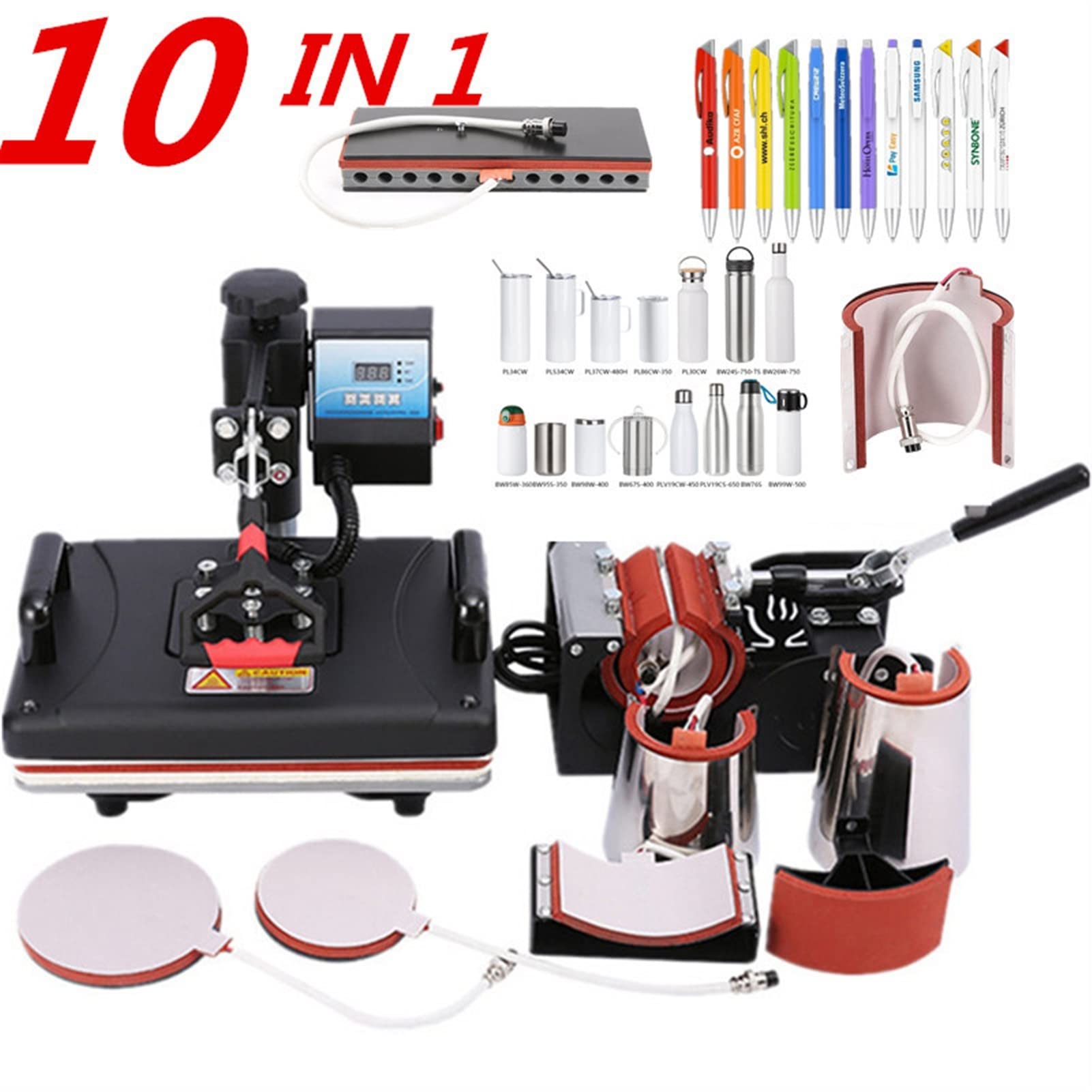 10 W 1 Combo Maszyna do prasowania ciepła Sublimacja prasa ciepła Maszyna do przenoszenia ciepła do T Shirt/Plate/Kubek/Pióro/Czapka/Telefon/Butelka