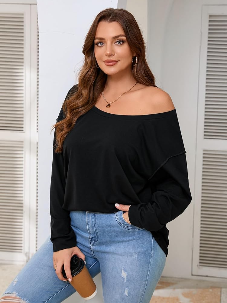 SOLY HUX Women's Plus Size Off The Shoulder Tops Long Sleeve
