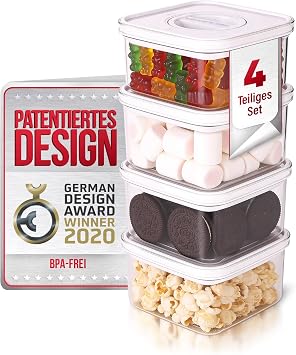 Neoflam  -Smart Seal Set of 4 Food Storage Containers, BPA-Free, Airtight, Dishwasher Safe, Storage Container with Lid White, Storage Box for Sweets & Candy etc. - 4x 0.55L