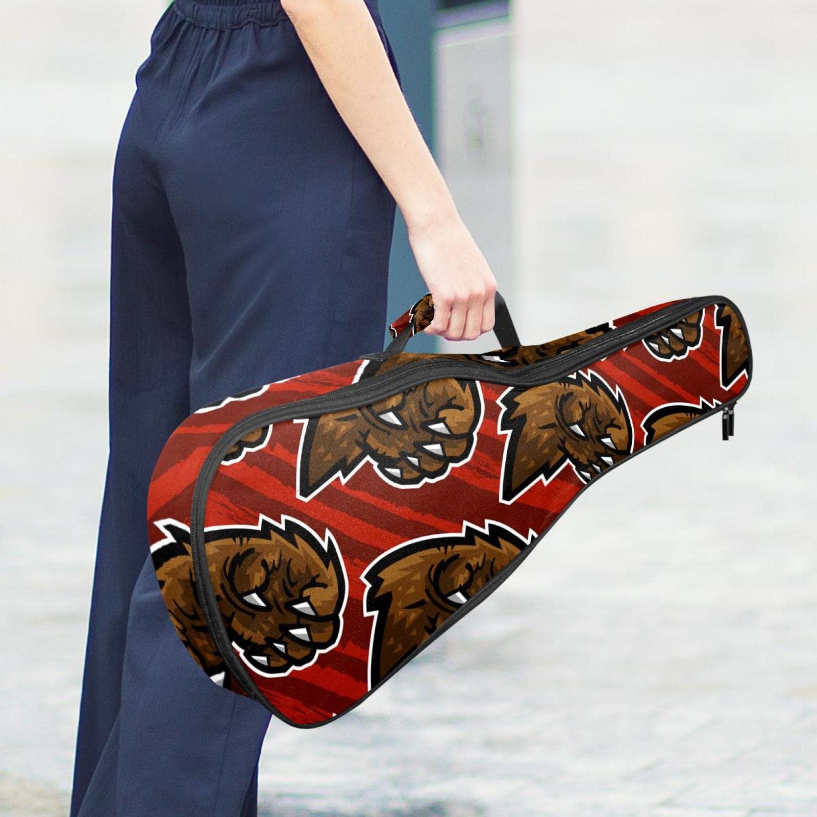 Sac à dos robuste pour ukulélé de concert avec rangement, ukulélé soprano de concert ténor 10 mm, sac rembourré Grizzly Bear Attack Claw