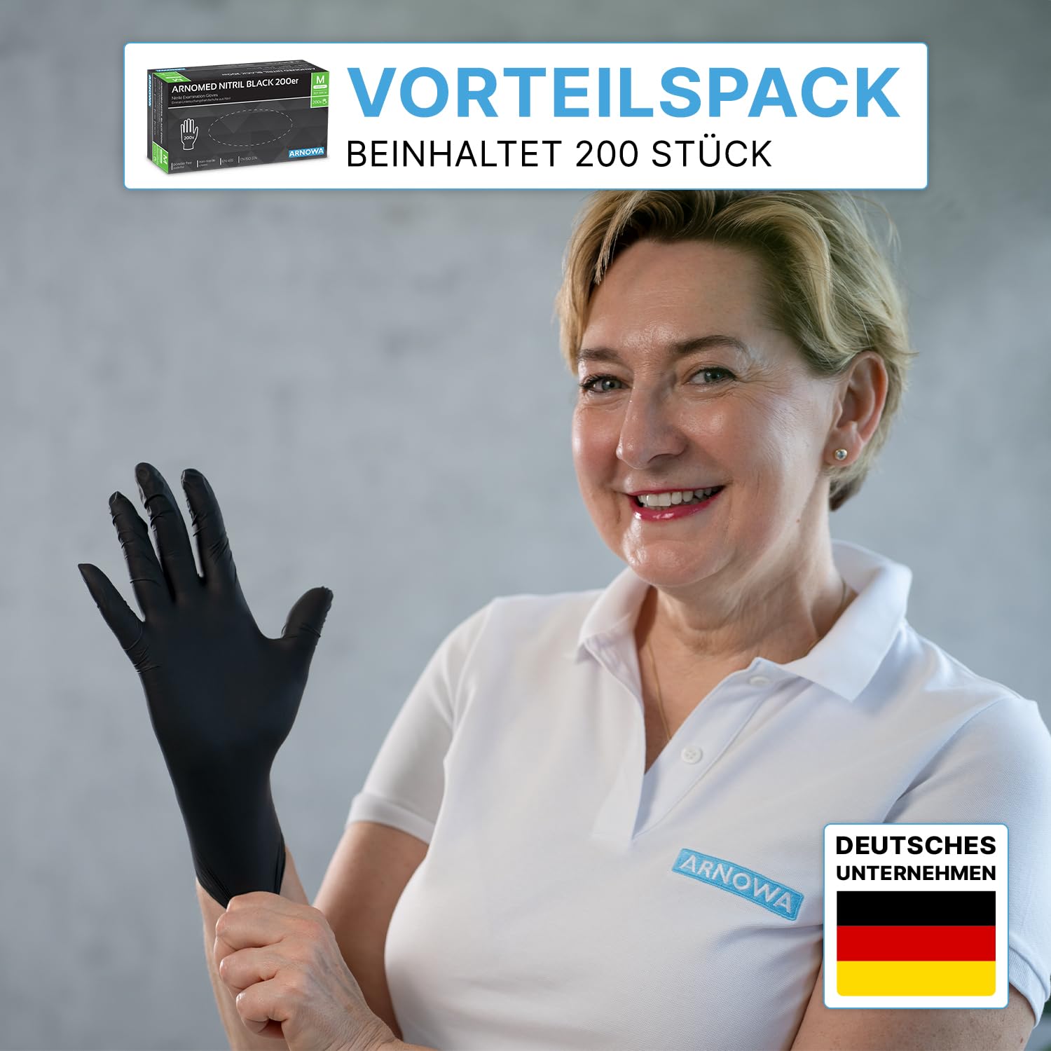 200x ARNOMED® Einweghandschuhe Schwarz, Nitril Handschuhe L | Einmalhandschuhe, Nitrilhandschuhe puderfrei, Gummihandschuhe Einweg, Schutzhandschuhe, Handschuhe Nitril, Putzhandschuhe