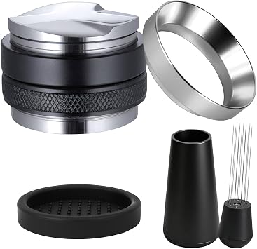 BestYiJo 51mm Espresso Accessories Kit - 4-Piece Stainless Steel Durable Distributor, Tamper, Funnel & Silicone pad Set - Fits Delonghi 51mm Portafilter