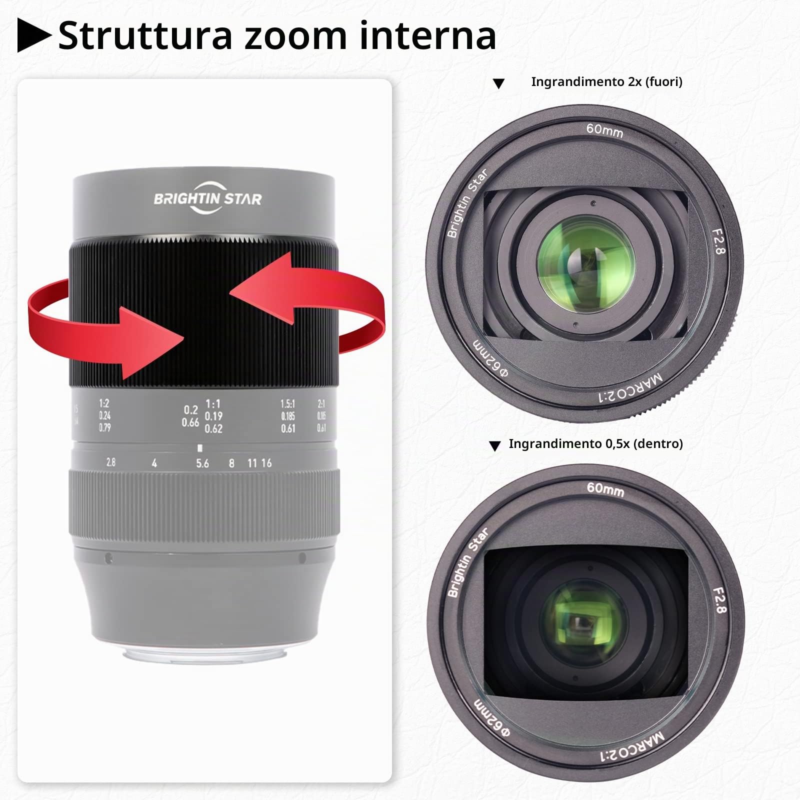 Brightin Star - Lente di messa a fuoco manuale macro 60 mm F2.8 2X per fotocamere Nikon Z-Mount mirrorless APS-C MF obiettivo fisso ad ampia apertura, compatibile con Z-6II, Z-7II, Z5, Z50, Z9, Z50