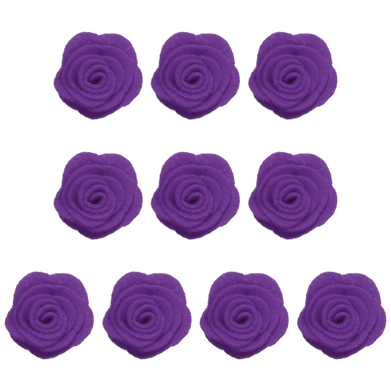sourcing map 10Pcs Felt Fabric Flowers Embellishments, 1.57" Nonwoven Camellia Sewing Appliques Ornament Artificial Flower Heads for DIY Wedding Party Scrapbook Hair Decorations, Dark Purple