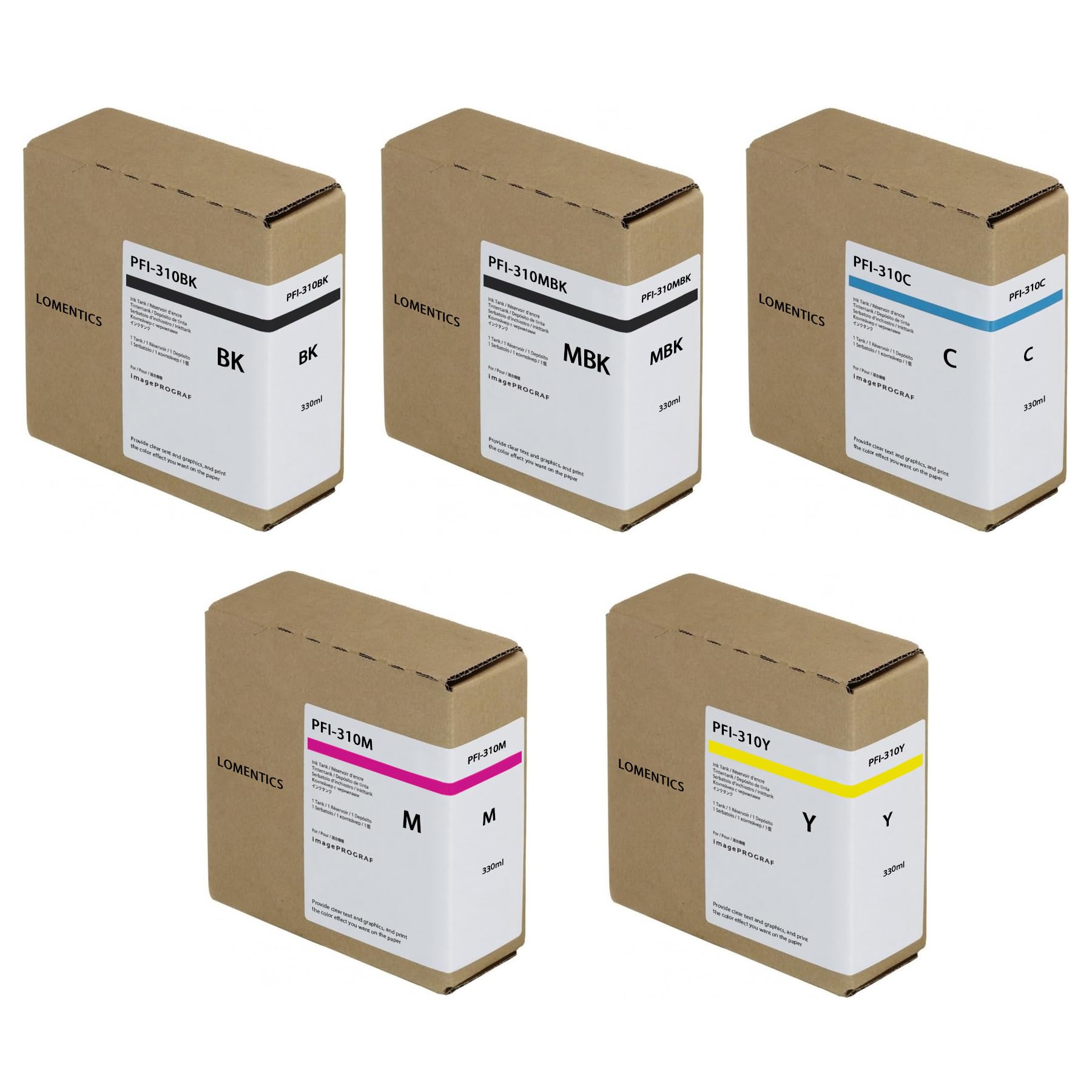 PFI-310 Ink Tank 330ml (5-Pack, Matte Black, Cyan, Magenta, Yellow, Black) Loment Compatible Replacement for Canon PFI310 PFI 310 Ink Cartridge with ImagePROGRAF TX-2000, TX-3000 and TX-4000 Printer