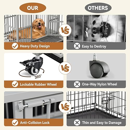 Miniatura 17 de Jaula para perros con bandeja extraíble, 37/42/46 pulgadas, jaula de acero indestructible y a prueba de escapes para perros de alta ansiedad, jaula