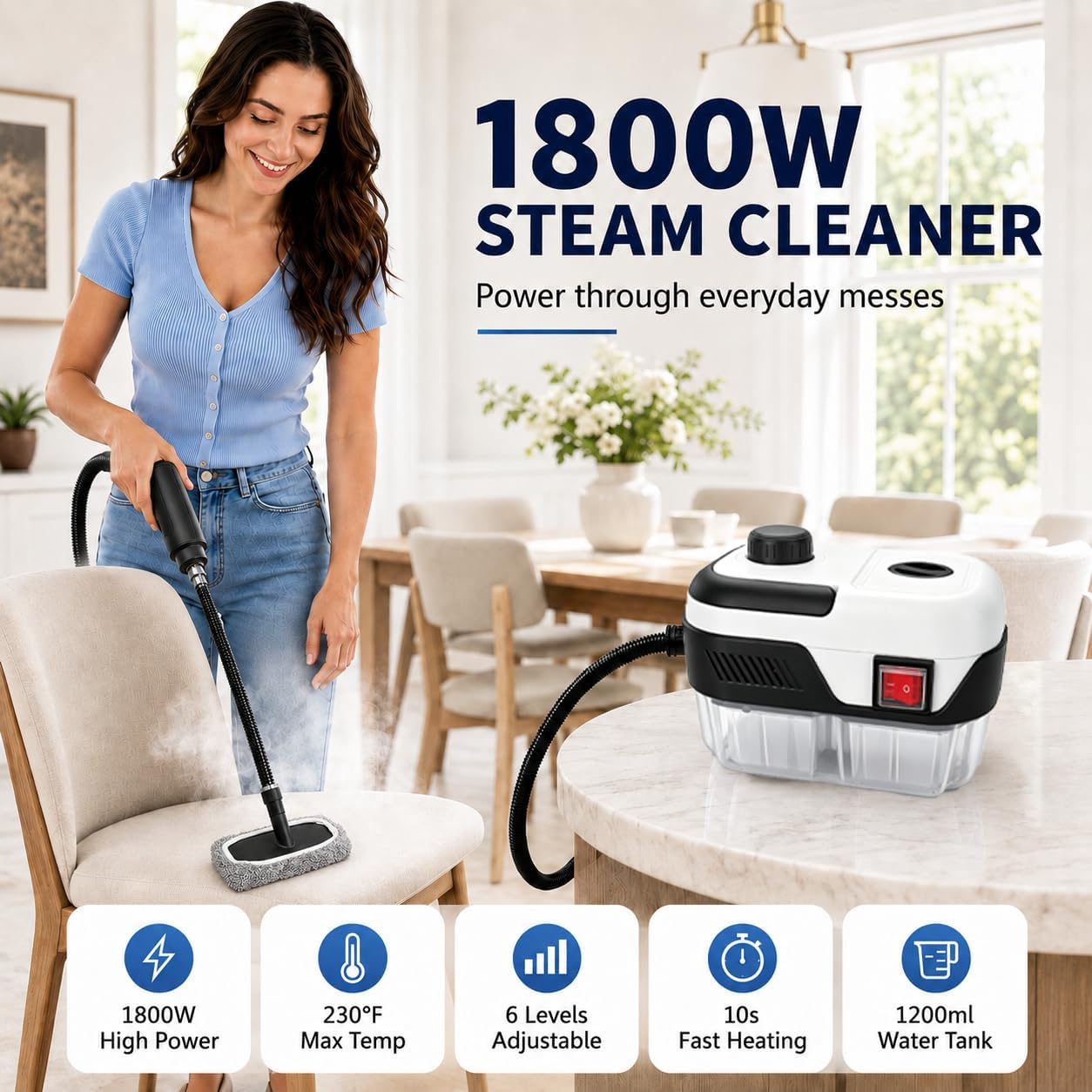 Steam Cleaner For Home,Handheld Steam Cleaner with 18pcs Accessories,6‑Level Adjustable Steam And 10s Heat‑Up,40.6 Oz Water Tank,High Pressure Steam Cleaner For Car Cleaning Floor Furniture